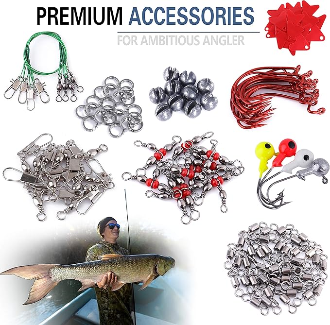 PLUSINNO Fishing Lures Baits Tackle Including Crankbaits, Spinnerbaits, Plastic Worms, Jigs, Topwater Lures, Tackle Box and More Fishing Gear Lures Kit Set, 102/302Pcs Fishing Lure Tackle