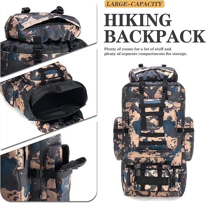 100L Camping Hiking Backpack,Molle military Tactical rucksack backpack,Waterproof Lightweight Hiking Backpack (BlueCp)