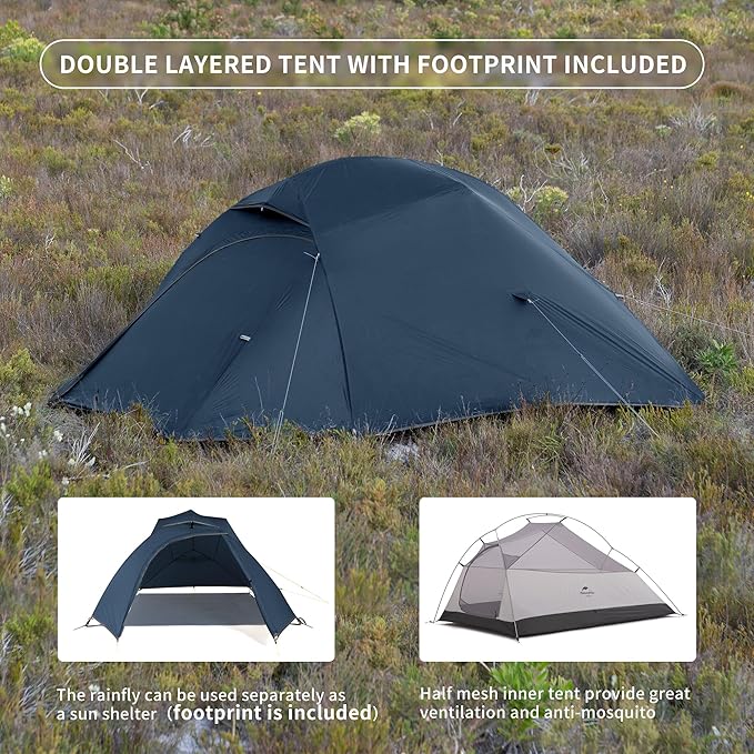Naturehike Cloud-Up 3 Person Lightweight Backpacking Tent with Footprint - 3 Season Free Standing Dome Camping Hiking Waterproof Backpack Tents