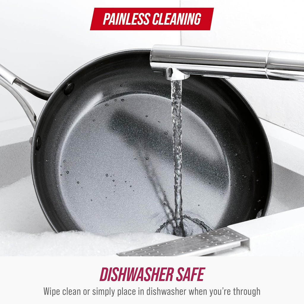 Blue Diamond 12" Nonstick Frying Pan with Lid, Diamond Infused PFAS & PTFE-Free Ceramic Skillet, Dishwasher & Oven Safe, Stay Cool Handle, Durable Non Toxic Metal Utensil Safe, Glass Lid, Pink