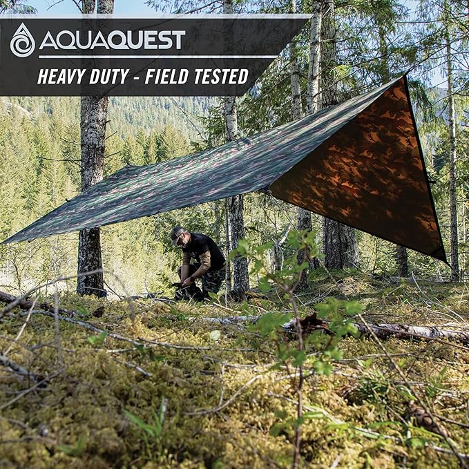 AquaQuest Defender Camping Tarp - Heavy Duty Tent Shelter or Rain Fly - Waterproof Camping Essentials for Hiking, Bushcraft & Hammock