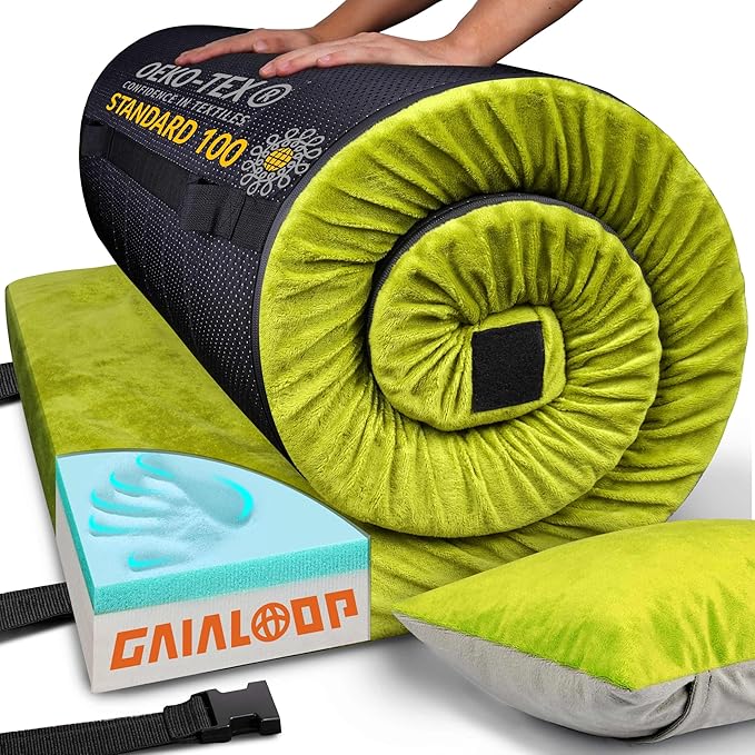 3 Inch GAIALOOP Thick Memory Foam Camping Mattress Sleeping Pad [Car/Tent/Cot] Glamping Portable Floor Mat Roll Up Futon Mattress for Guests Sleepover