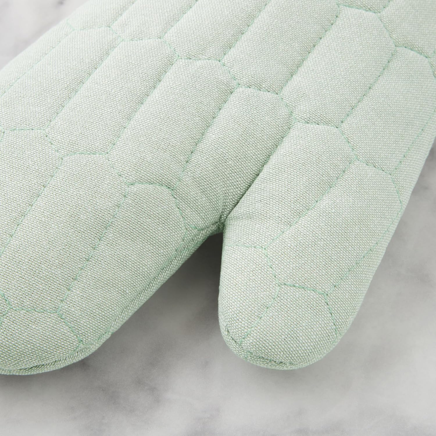 MARTHA STEWART Honeycomb Quilted Chambray Oven Mitt 2-Pack Set, 100% Cotton, Heat Resistant, Flexible Grip, Mint Green, 7"x13"