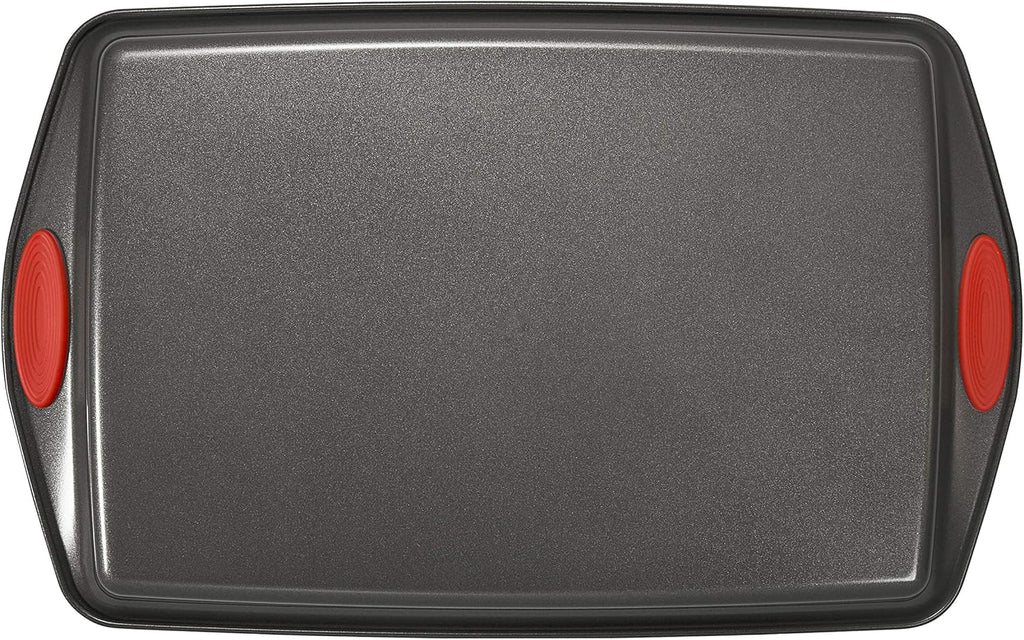 Rachael Ray Bakeware Nonstick Cookie Pan Set, 3-Piece, Gray with Red Grips