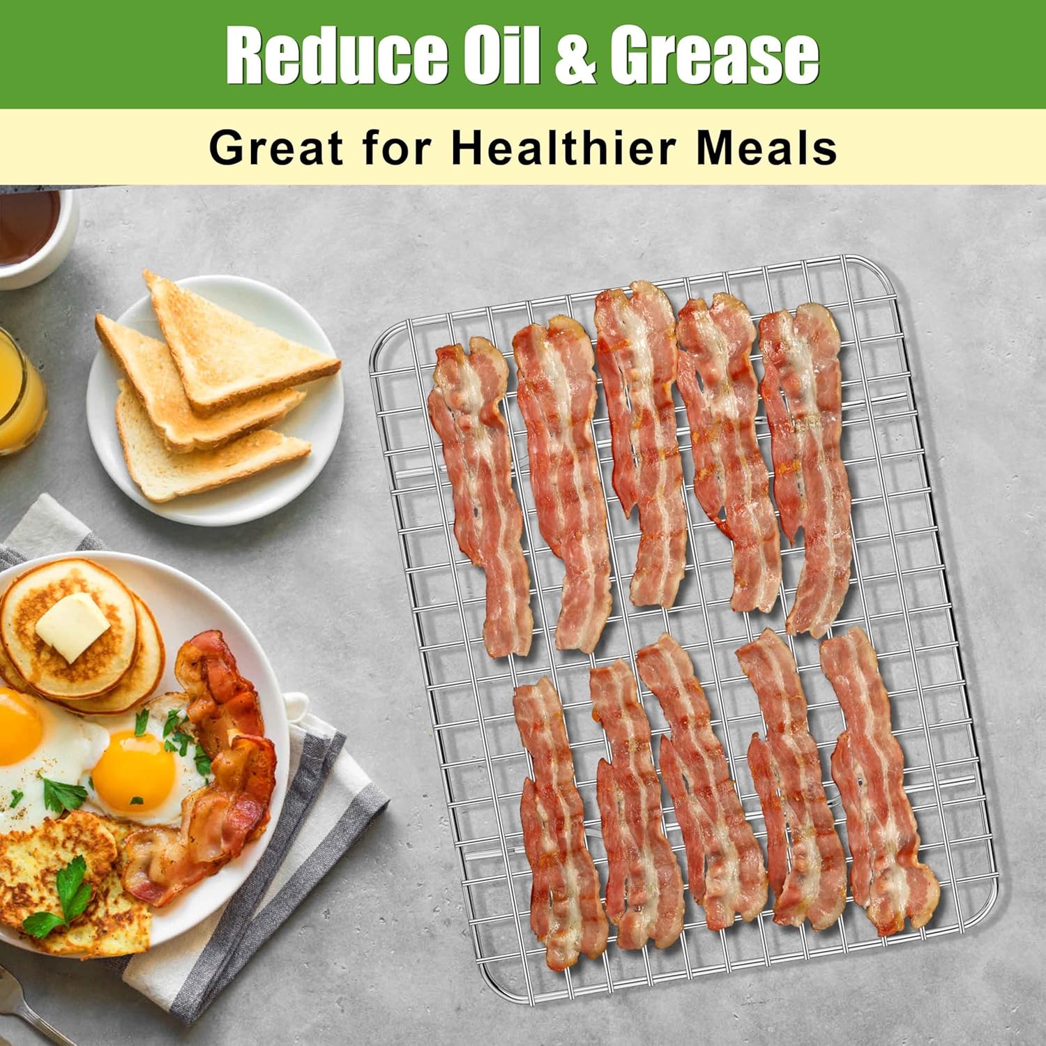 Homikit 2 Pack Cooling Rack Set, 12" x 9" Stainless Steel Baking Rack for Bacon Bread Pizza, Metal Wire Oven Racks for Cooking Roasting Fit Quarter Sheet Pan, Rust Free & Dishwasher Safe