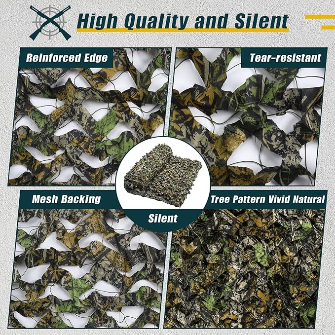 iunio Camo Netting Camouflage Netting, Silent Military Net, Large Bulk Roll Mesh, for Hunting Blind Cover Backdrop Camo Themed Birthday Party, Sun Shade, Camping, Outdoor, with mesh Backing