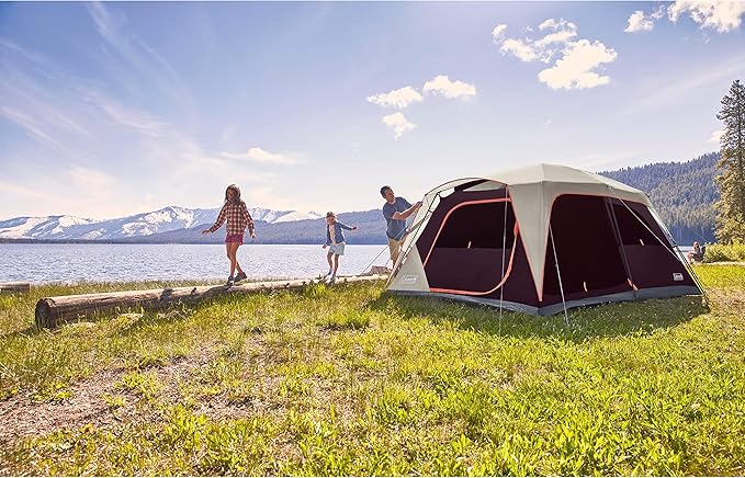 Coleman Skylodge Camping Tent, 8/10/12 Person Weatherproof Family Tent with Convertible Screen Room, Color-Coded Poles, Room Divider, Rainfly, and Storage Pockets, Fits Multiple Queen-Sized Airbeds