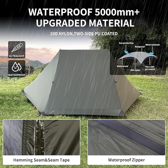 TENPLAY Backpacking Tent,Lightweight Camping Tent 2 Person,Ultralight Hiking Tent,Nylon,Waterproof,Windproof,Easy Setup,4 Season Trekking Tent for Mountaineering Camping Hiking Climbing