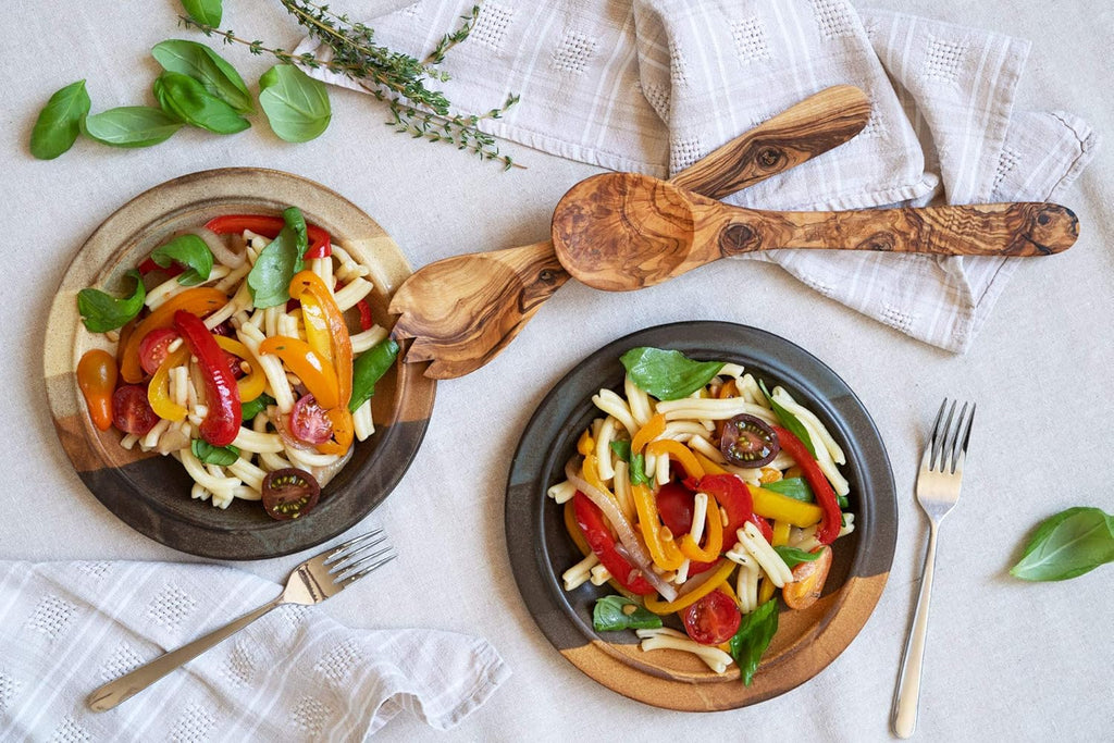 Tramanto Olive Wood Salad Server Set - 12 Inch Wooden Tongs - Rustic French Style