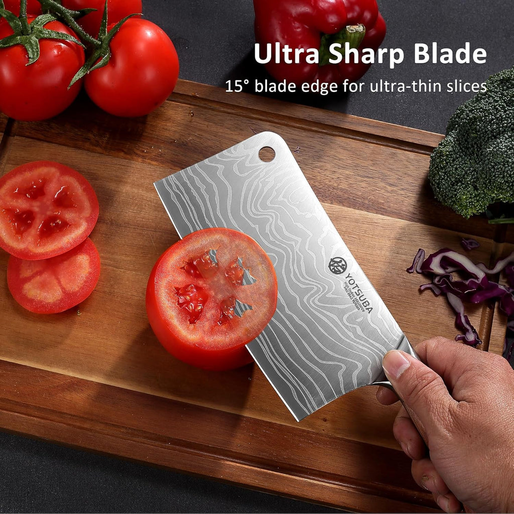 YOTSUBA 7 Inch Cleaver Knife, Ultra Sharp High Carbon Steel Vegetable Meat Cleaver with Ergonomic Rosewood Handle, Professional Butcher Knives for for Home Kitchen and Restaurant with Gift Box