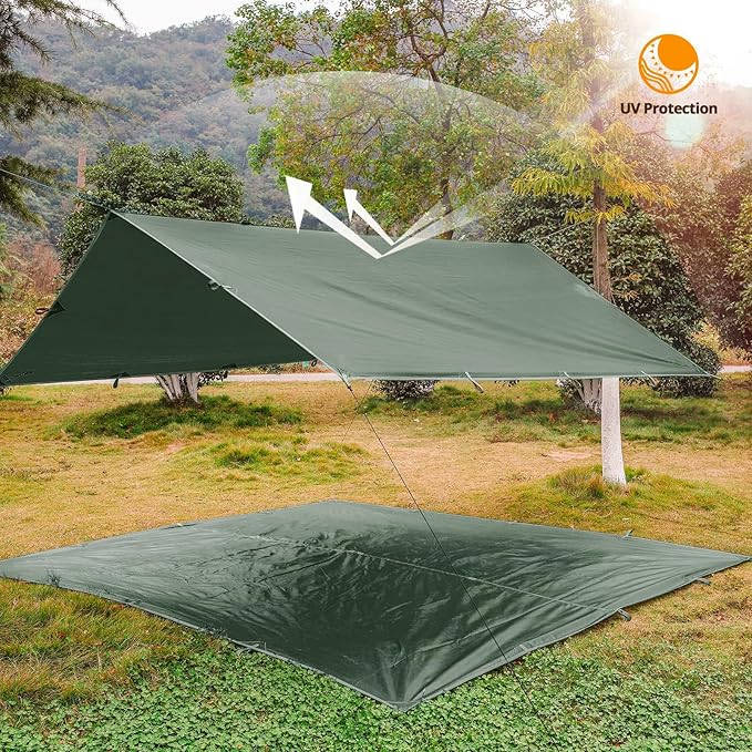 FREE SOLDIER Camping Tarp Waterproof Portable Multifunctional Outdoor Traveling Awning Backpacking Shelter Rain Tarp (Lake Green 10×10.5ft)