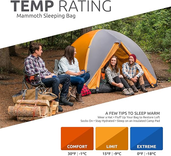 Teton Mammoth Queen Size Double Sleeping Bag- A Warm Bag The Whole Family can Enjoy – Great for Camping, Hunting and Base Camp. Compression Sack Included