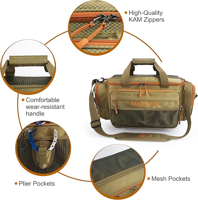 Fishing Tackle Box Bag - Fishing Bags for Saltwater or Freshwater (#Khaki) Fishing Tackle Bags - Padded Shoulder Strap - Tackle Bag for 3600 3700 Tackle Box