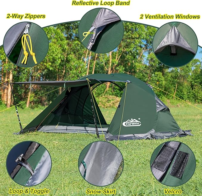 1 Person Backpacking Tent, Waterproof 4 Season Tent, Lightweight Cold Weather Tent Easy Setup for Winter Hiking, Camping, Hunting