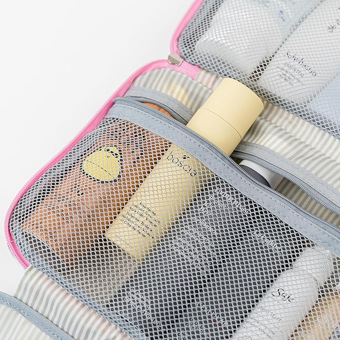 PAVILIA Hanging Toiletry Bag Travel Bag Women Men, Foldable Cosmetic Organizer, Roll up Makeup Bag, Water Resistant Accessories Toiletries, Large Travel Essentials Kit (Purple Floral)