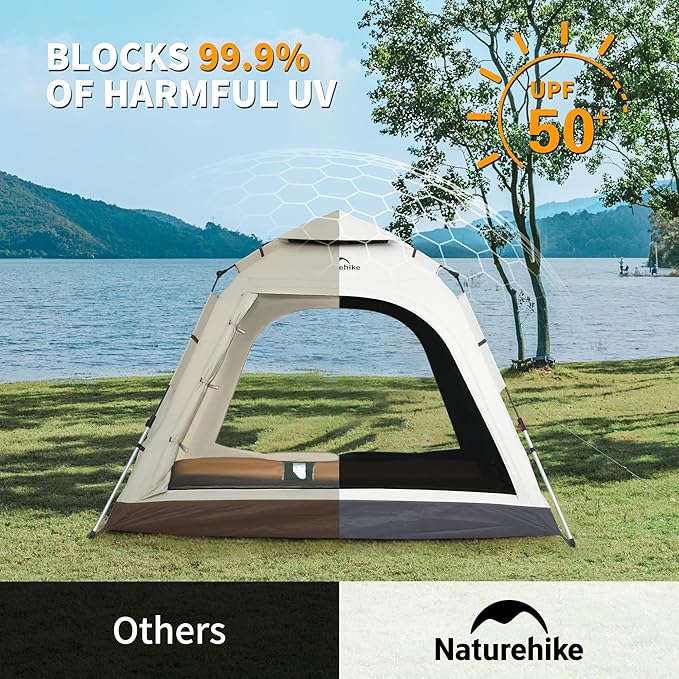 Naturehike Upgraded Ango 3-4 Person Blackout Tent,Instant Pop up Tents for Camping, Waterproof Anti-UV Camping Tent