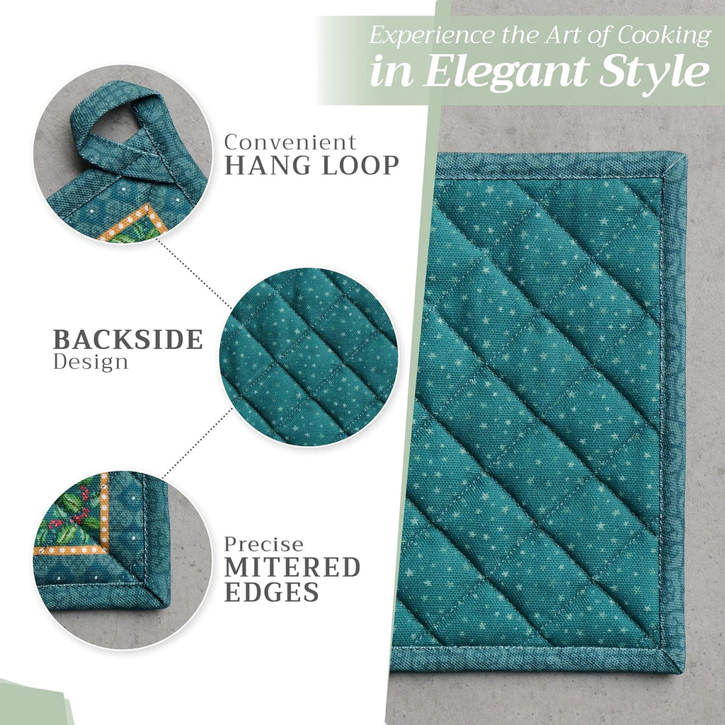 Maison d' Hermine Pot Holders Set 100% Cotton Heat Resistant Potholders 8" x 8" Hot Pads with Loop BBQ, Cooking, Baking, Grilling, Kitchen, Handling Hot Pans (Pack of 2, Hygge Christmas)