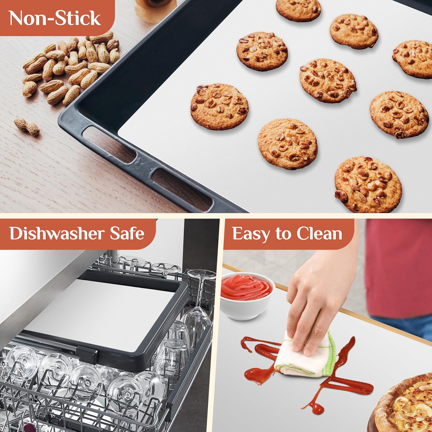 Silicone Baking Mat, 12 IN x 10 FT Free Cutting Baking Sheet,Non-Stick Reusable Dough & Pastry Mat,Non-Slip Silicone Mat Roll for Air Fryer Liner,Freeze Dryer,Oven Baking Pan,Kitchen Counter
