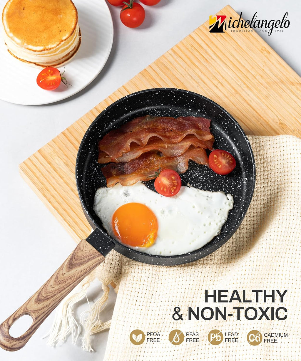 MICHELANGELO Small Frying Pan Nonstick - 6 Inch Single Egg Frying Pan, Mini Skillet with Stay-Cool Handle, Non-Toxic Omelette Pan, Black
