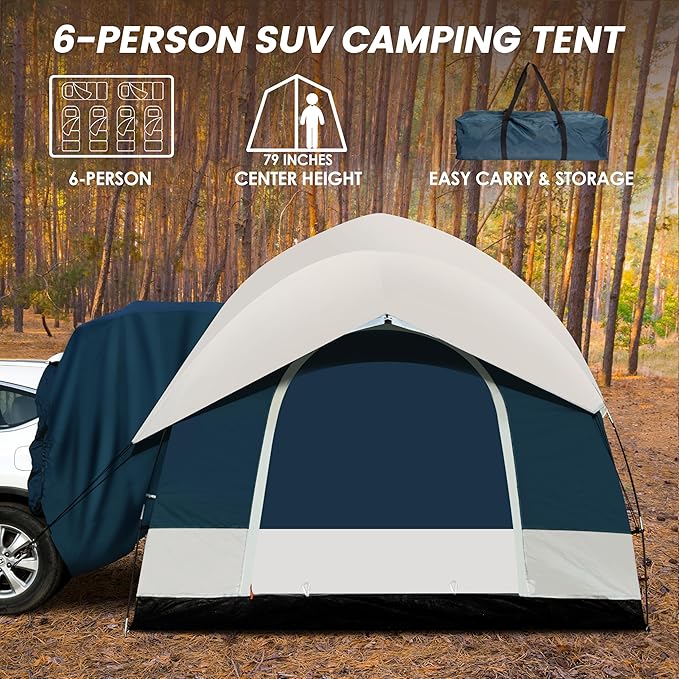 SUV Tent for Camping with Rainfly, Waterproof PU3000mm Double Layer Design, Car Tents for Camping SUV, SUV Tailgate Tent for Outdoor with Storage Bag, for SUV Van, Jeep, Pickup 8'W x 8'L x 7.2'H