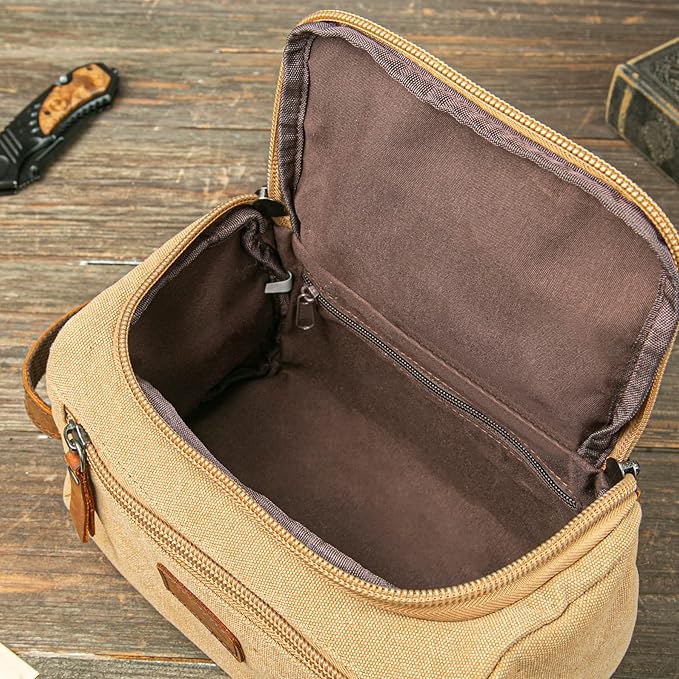 HiPeep Personalized Mens Travel Toiletry Bag Canvas Cosmetic Case Makeup Organizer Shower Toiletries Shaving Bag Hanging Dopp Kit Husband Boyfriend Gifts (Canvas)