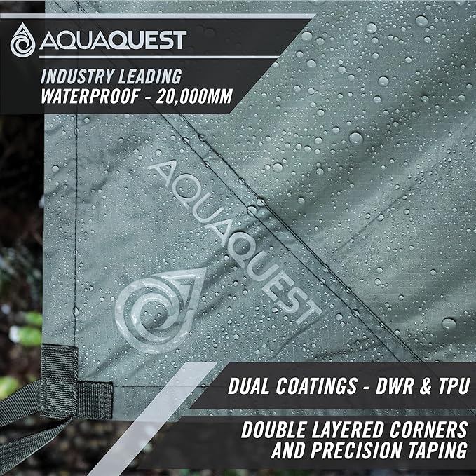 AquaQuest Defender Camping Tarp - Heavy Duty Tent Shelter or Rain Fly - Waterproof Camping Essentials for Hiking, Bushcraft & Hammock