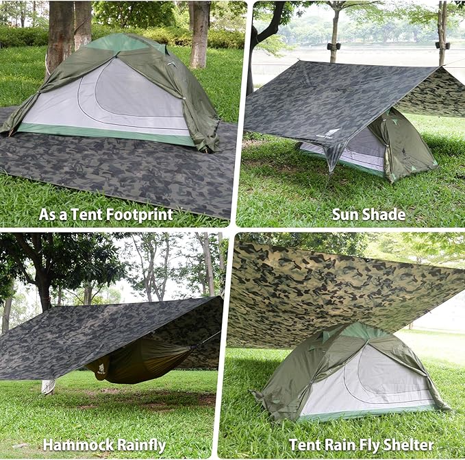 GEERTOP Large Hammokc Rain Fly Shelter 17 x 10ft Waterproof Camping Tarp Awning for Outdoor Backpacking Hiking Survival Travel Camo
