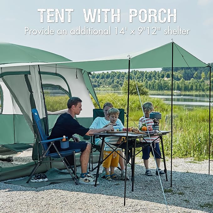 PORTAL 8 Person Family Camping Tent with Porch, Weather Resistant Camping Tents with Rainfly, Large Cabin Tents with 2 Room, Easy Set Up Tent for Outdoor Camping, Backyard