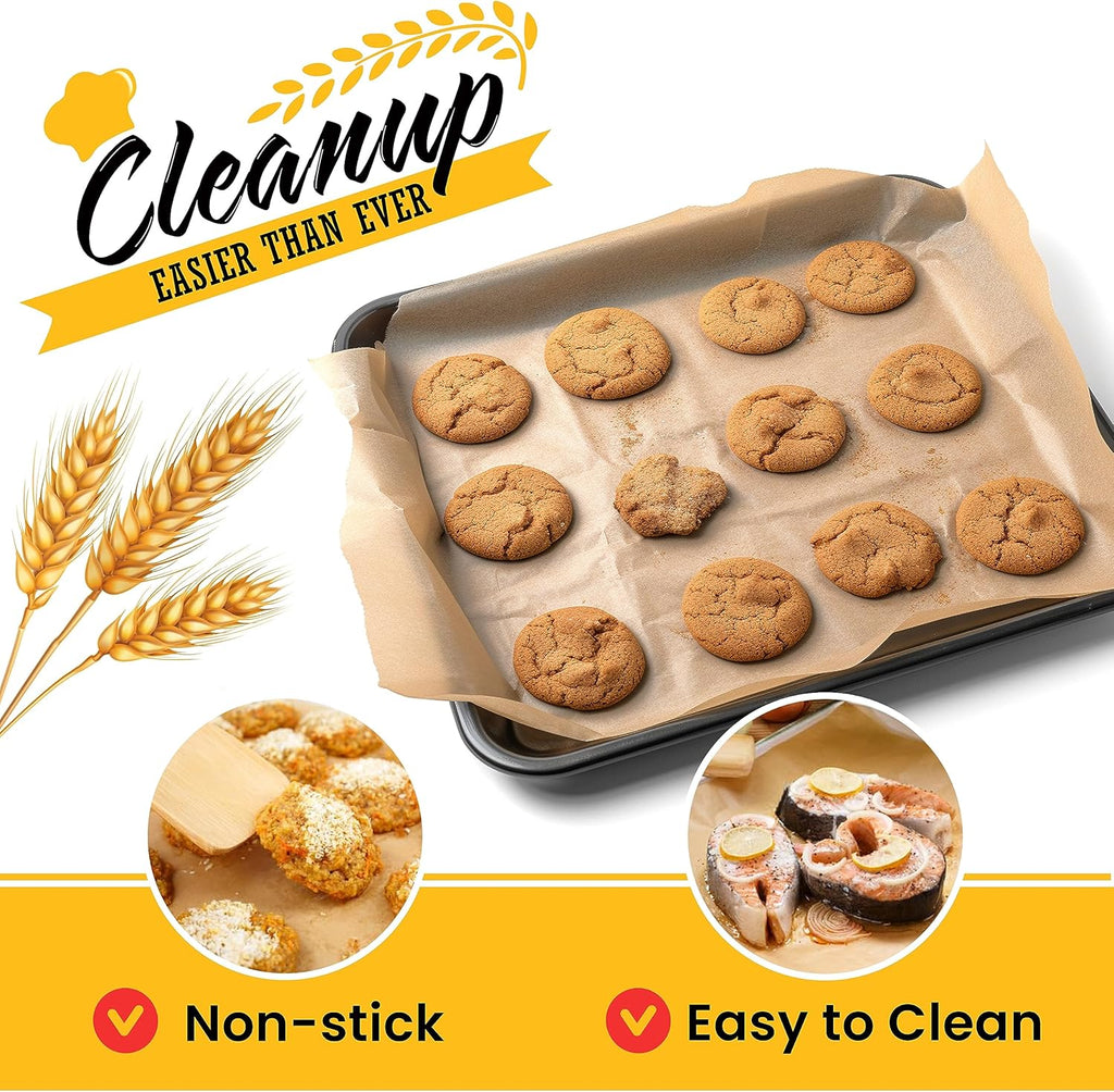 Unbleached Parchment Paper for Baking – 2-Pack 520 Sq.Ft Total - 15 in x 210 ft Baking Paper Roll with Cutter, Non-Stick Brown Parchment for Baking, Cooking, Grilling, Steaming by Baker’s Signature