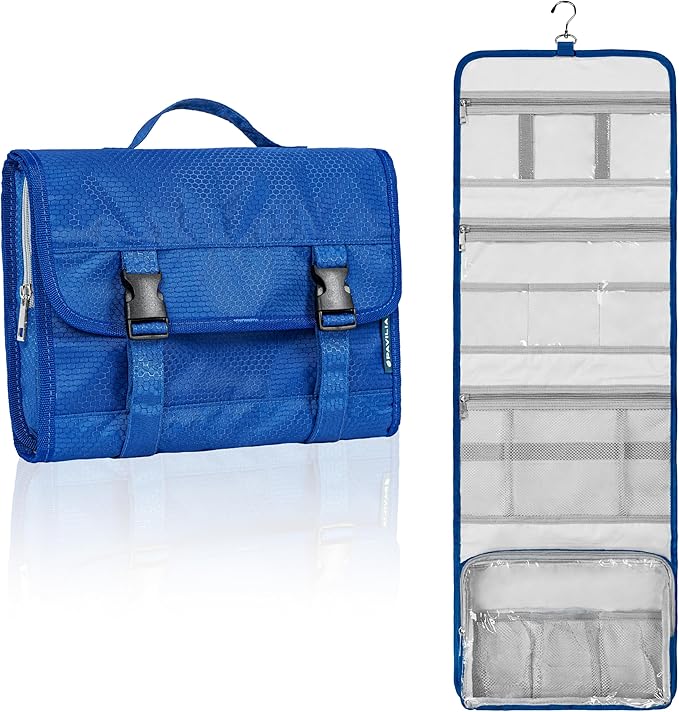 PAVILIA Travel Hanging Toiletry Bag for Women Men, Large Capacity Makeup Bag Kit, Waterproof Cosmetic Storage Organizer Case for Bathroom Shower, Black