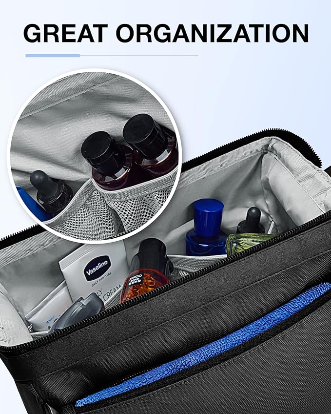BAGSMART Toiletry Bag for Men, Wide Opening Dopp Kit Water Resistant Shaving Hygiene Organizer for Bathroom, Travel Essentials, Black