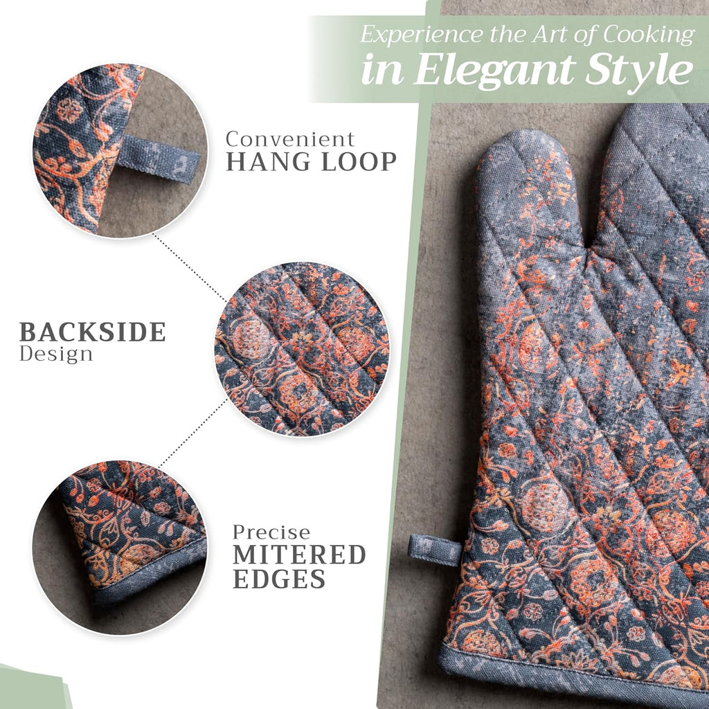 Maison d' Hermine 100% Cotton Oven Mitt & Pot Holder Set (7.5"x13" & 8"x8") Heat Resistant BBQ Cooking Gloves with Loop, Baking, Grilling, Kitchen, Handling Hot Pans (Imperfection)