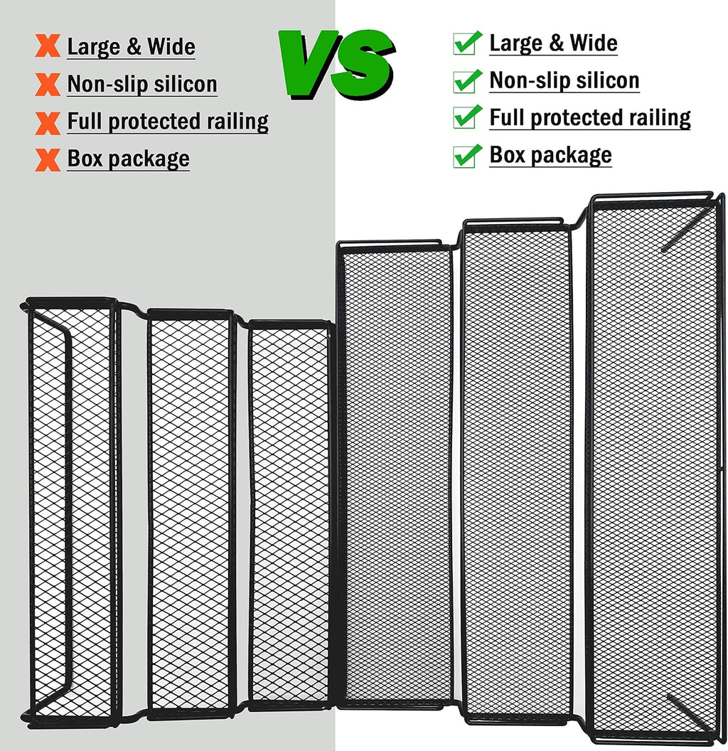 3 Tier Wide Expandable Cabinet Spice Rack Organizer (14.5" to 29.1") - Step Shelf with Protection Railing, Black