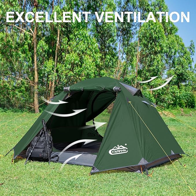 2-3 Person Tent - Waterproof Windproof 4 Season Tent for Backpacking, Hiking, Hunting, Motorcycling & Biking
