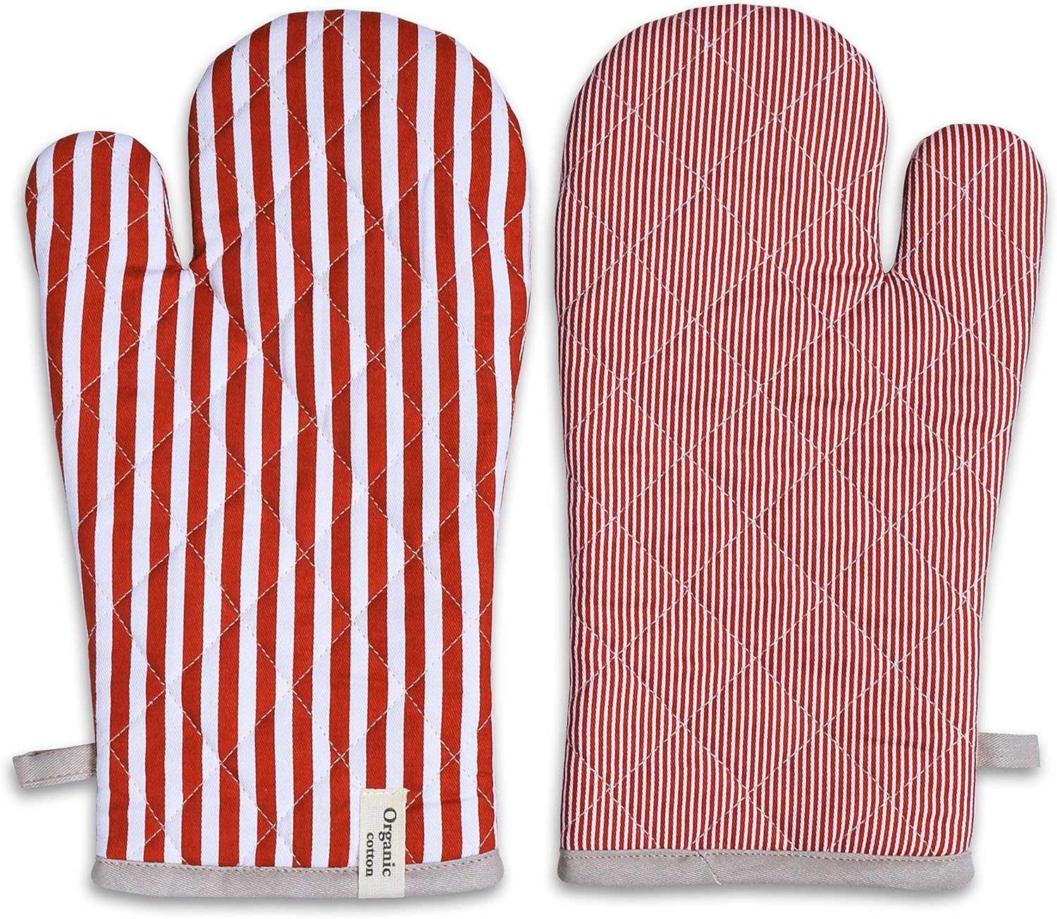 AMOUR INFINI Striped Pot Holders and Oven Mitts Heat Resistant Non Slip Reusable Set of 1 Oven Mitt and 1 Pot Holder Oven Gloves Pot Holder for Cooking (Rust)