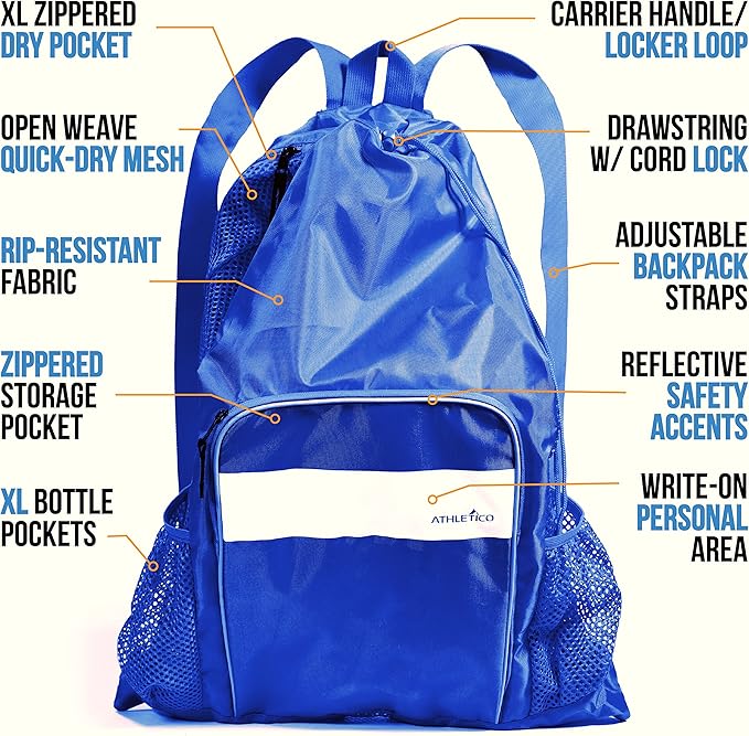 Athletico Mesh Swim Bag - Mesh Pool Bag With Wet & Dry Compartments for Swimming, the Beach, Camping and More