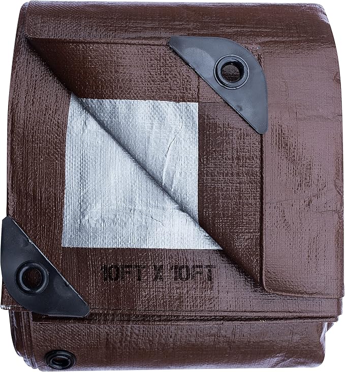 Tent Footprints Tarp Cover Brown/Silver Heavy Duty Thick Material Water Proof Tear Proof UV Resistant Reinforced Edges for Camping Boat Tent RV or Pool Cover 10x10