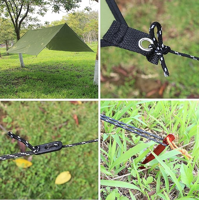 WoneNice 10' x 13' Waterproof Camping Tarp - Lightweight Hammock Rain Fly for Backpacking, Hiking, Travel - Windproof Shelter, Compact & Durable Tent Tarp Cover