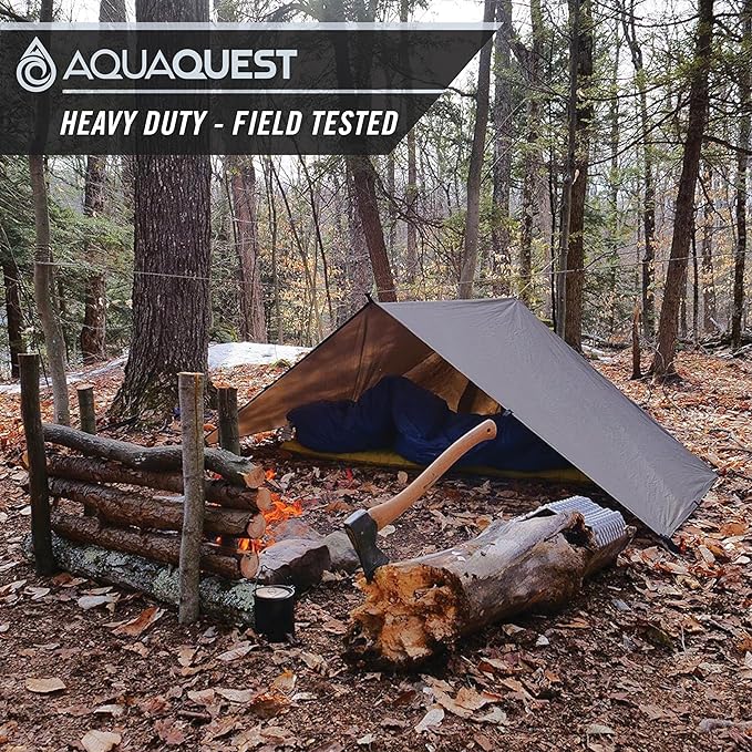 AquaQuest Defender Camping Tarp - Heavy Duty Tent Shelter or Rain Fly - Waterproof Camping Essentials for Hiking, Bushcraft & Hammock