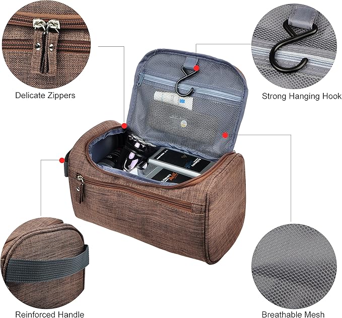 Vercord Mens Toiletry Bag Wash Travel Small Shaving Dop Kit Shower Bathroom Ditty Hygiene Bag Frosted Coffee