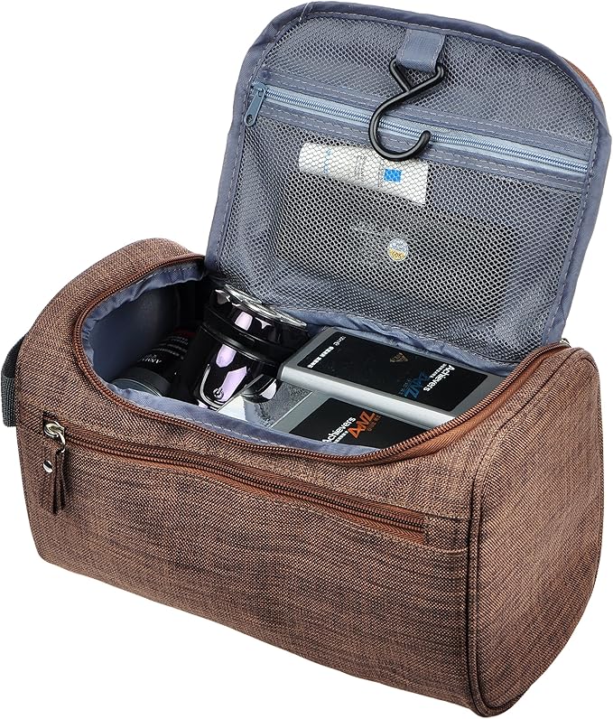 Vercord Mens Toiletry Bag Wash Travel Small Shaving Dop Kit Shower Bathroom Ditty Hygiene Bag Frosted Coffee