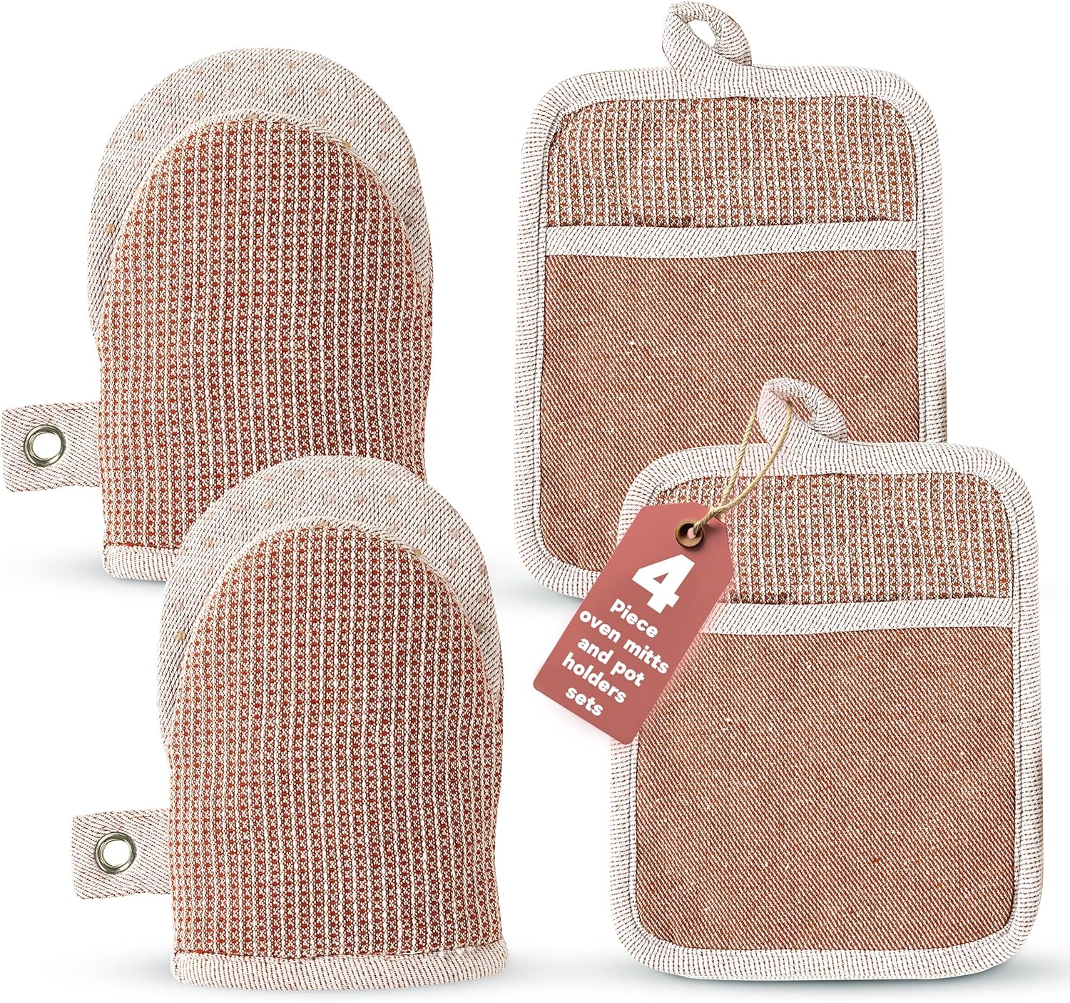 Casa Platino Cute Oven Mitts & Pot Holders, 4-Piece – Oven Mitts Heat Resistant for Grilling & Baking, Pot Holder for Hot Cookware & Microwave – Withstands Up to 500°F, Non-Slip – Canyon Rose