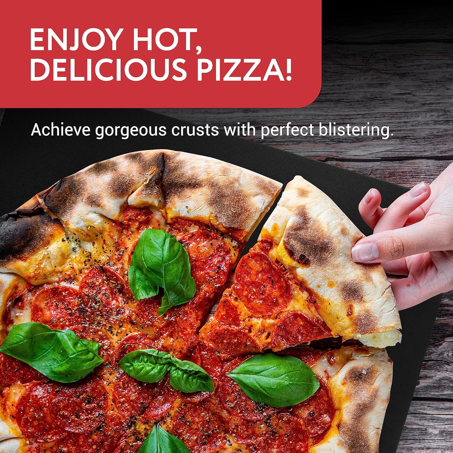 IMPRESA Pizza Steel for Oven - 14 x 14 x 0.25 in Black Carbon Steel - Fast Heat Retention for Crispy Crust - Nonstick Surface with Pizza Stone & Pan Performance