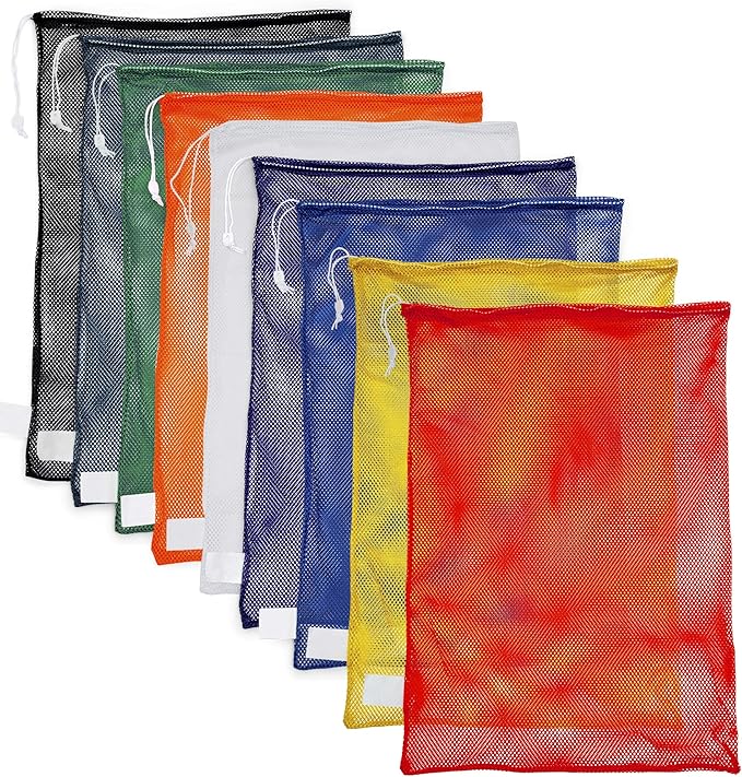 Champion Sports Mesh Equipment Bag – Heavy-Duty Nylon Drawstring Bag with Lock & ID Tag, Breathable Storage Sack for Balls, Swim Gear, Laundry & Toys, Multiple Sizes & Colors