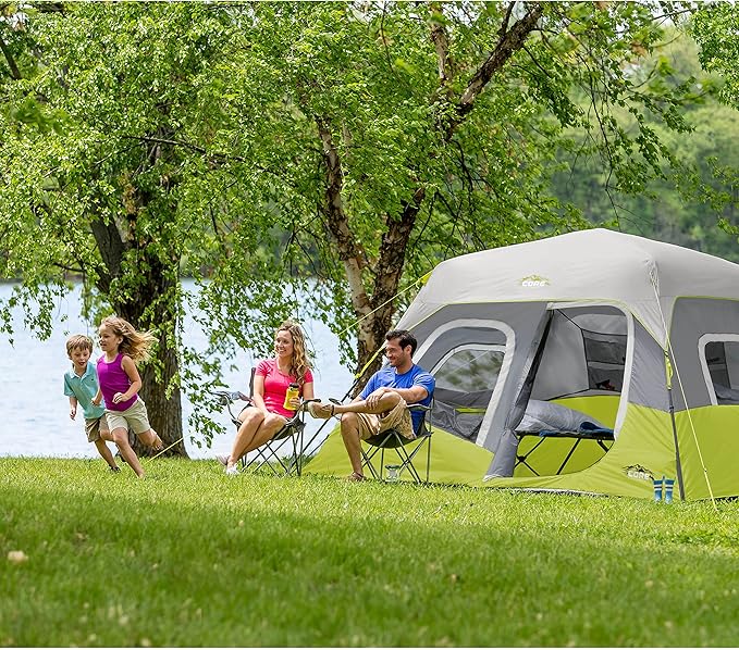 CORE Instant Cabin Tents | 6 Person / 9 Person / 10 Person / 12 Person Family Cabin Multi Room Pop Up Tents Car Camping | Included Storage Pockets for Camping Accessories