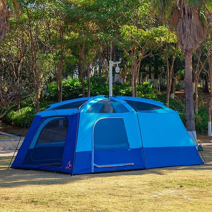 KTT Extra Large Tent 10-12-14 Person(B),Family Cabin Tents,2 Rooms,3 Doors and 3 Windows with Mesh,Straight Wall,Waterproof,Double Layer,Big Tent for Outdoor,Picnic,Camping,Family Gathering
