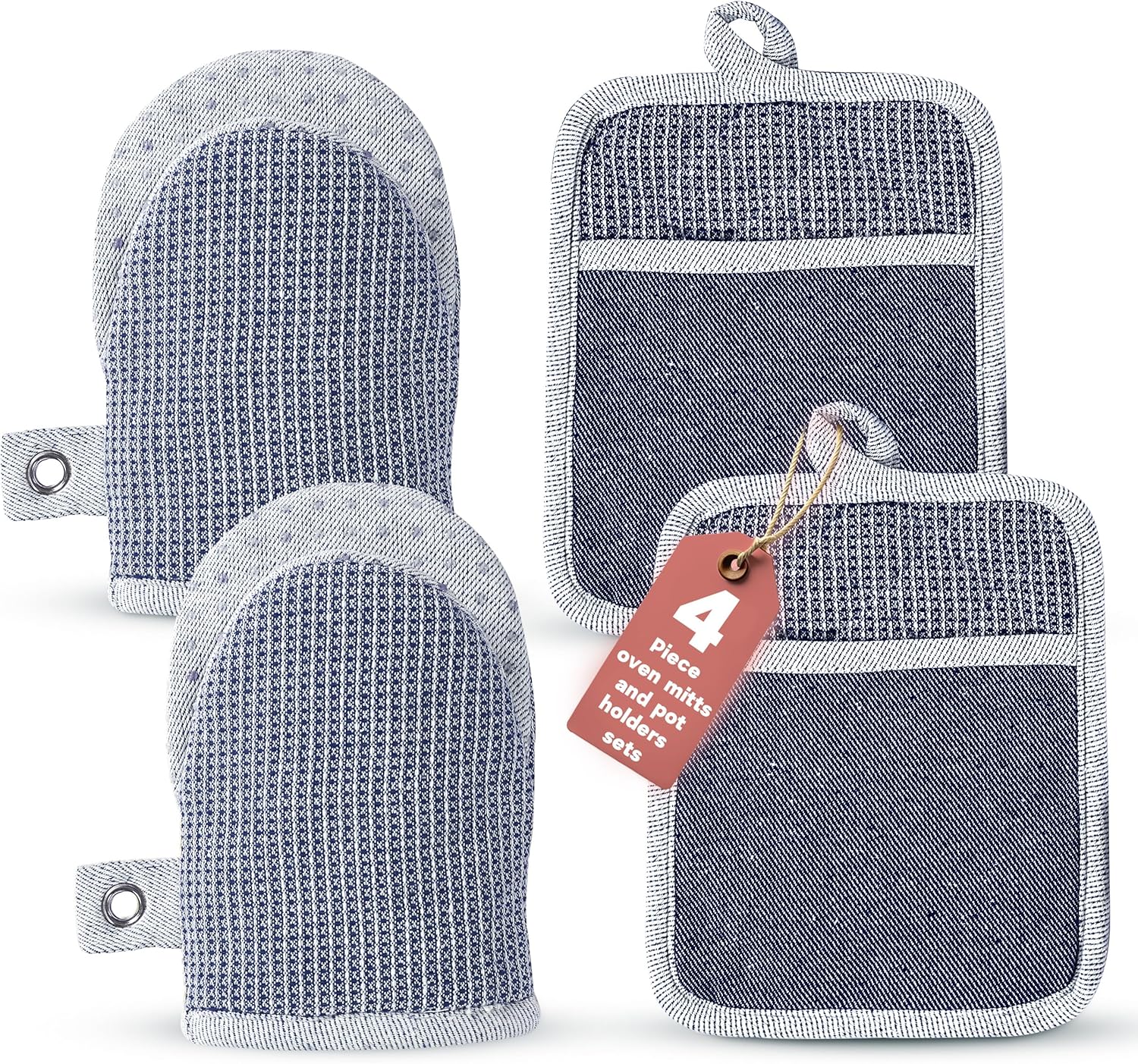 Casa Platino Silicone Oven Mitts & Potholders, 4-Piece – Pot Holders and Oven Mitts for BBQ & Baking, Oven Mitt for Kitchen & Microwave – Heat Resistant Up to 500°F, Durable & Flexible – Indigo