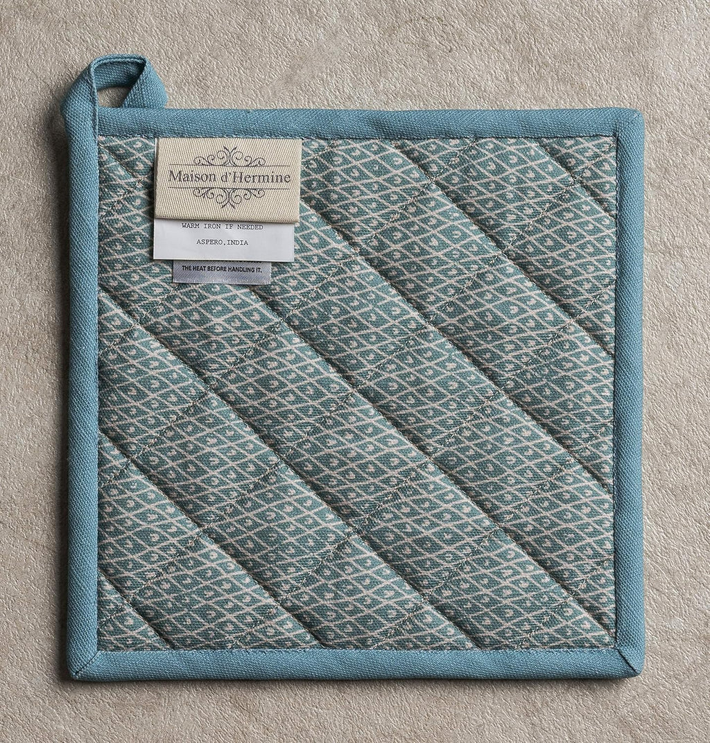 Maison d' Hermine Pot Holders Set 100% Cotton Heat Resistant Potholders 8" x 8" Hot Pads with Loop BBQ, Cooking, Baking, Grilling, Kitchen, Handling Hot Pans Spring/Summer (Pack of 2, Marquise)