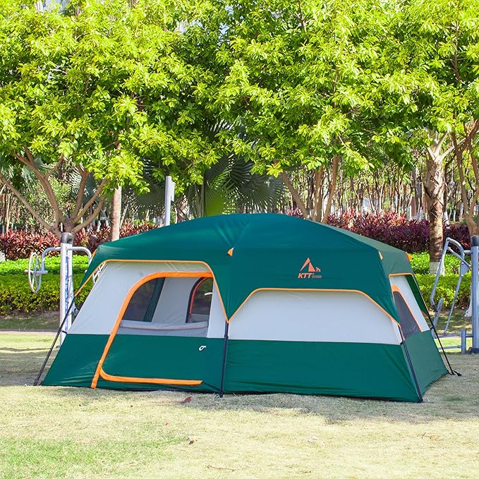 KTT Extra Large Tent 10-12-14 Person(B),Family Cabin Tents,2 Rooms,3 Doors and 3 Windows with Mesh,Straight Wall,Waterproof,Double Layer,Big Tent for Outdoor,Picnic,Camping,Family Gathering