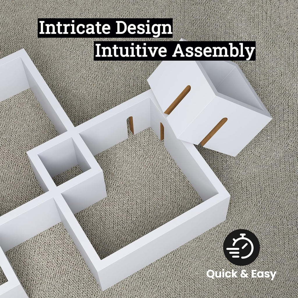 Greenco 4 Cube Intersecting Shelves, Easy-to-Assemble Floating Wall Mount Shelves for Bedrooms and Living Rooms, Natural Finish